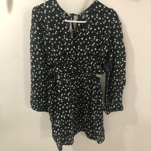 White flowers long sleeve dress